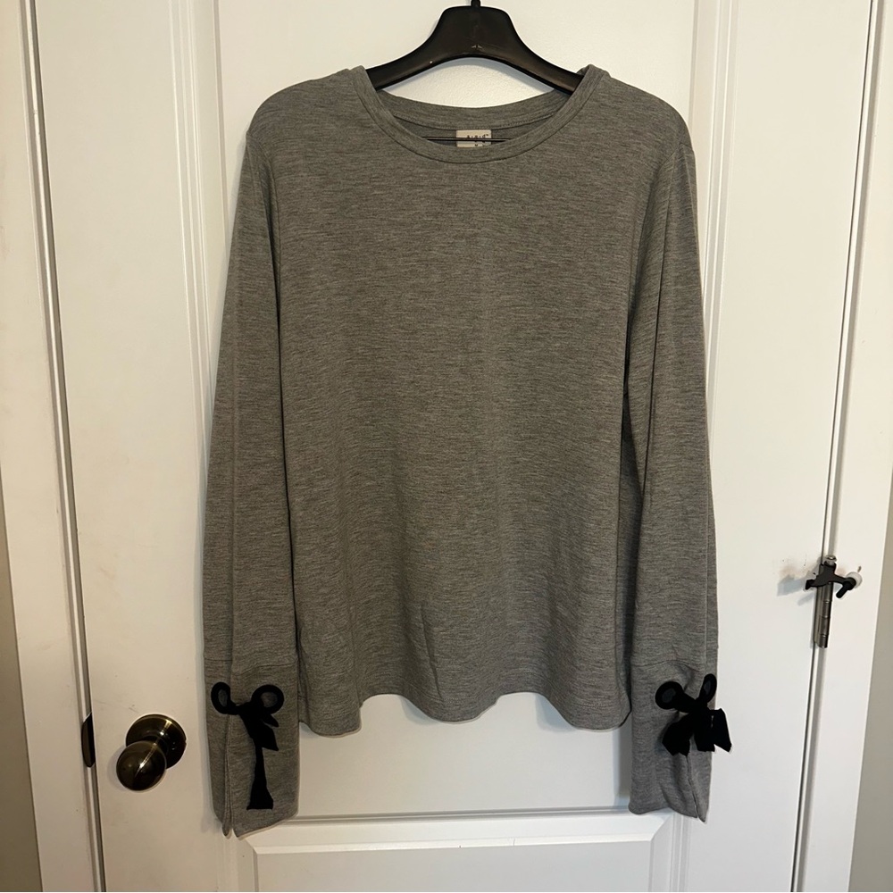 Gray Long Sleeve Top with Black Bow Accents